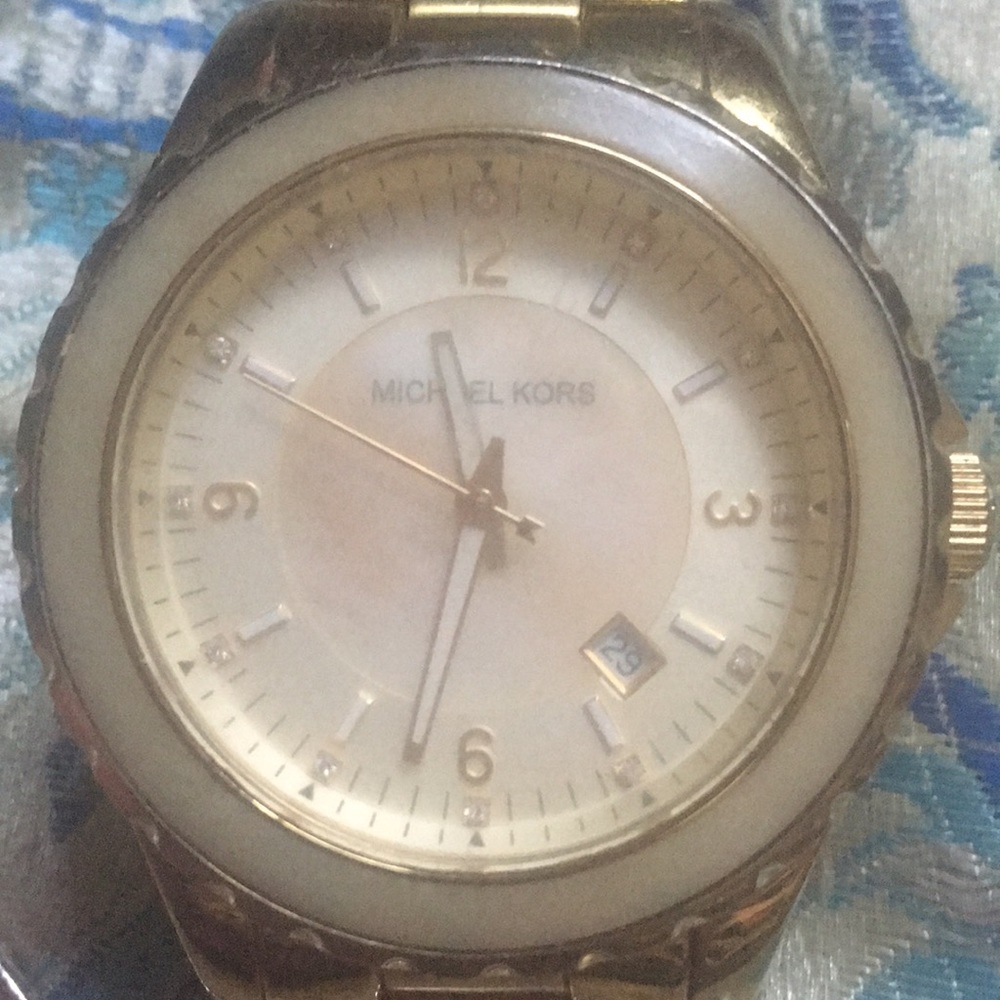 Michael Kors gold pearl faced diamond wrist watch